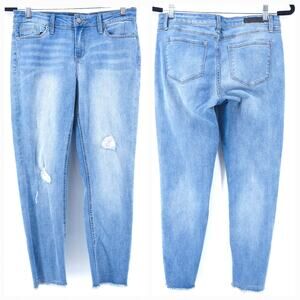 Kenneth Cole Jess Skinny Jeans Light Wash Destroyed Stretchy Cropped Raw Hem 6